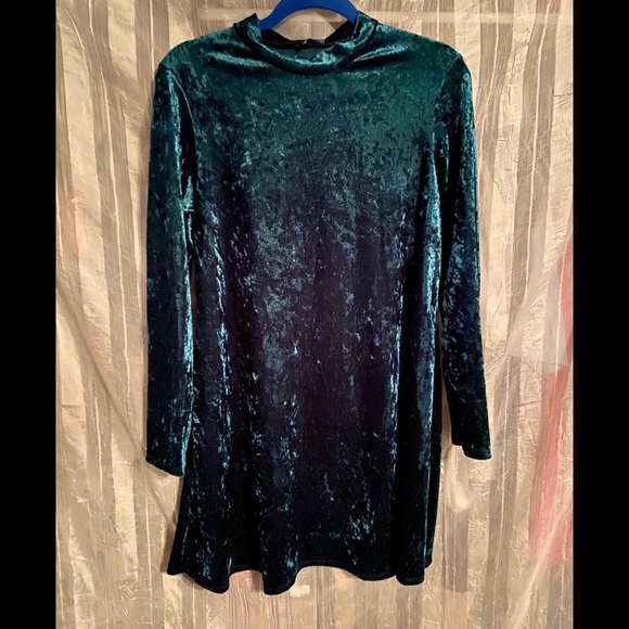 Forest Green Velvet turtle neck skater dress - Picture 1 of 3